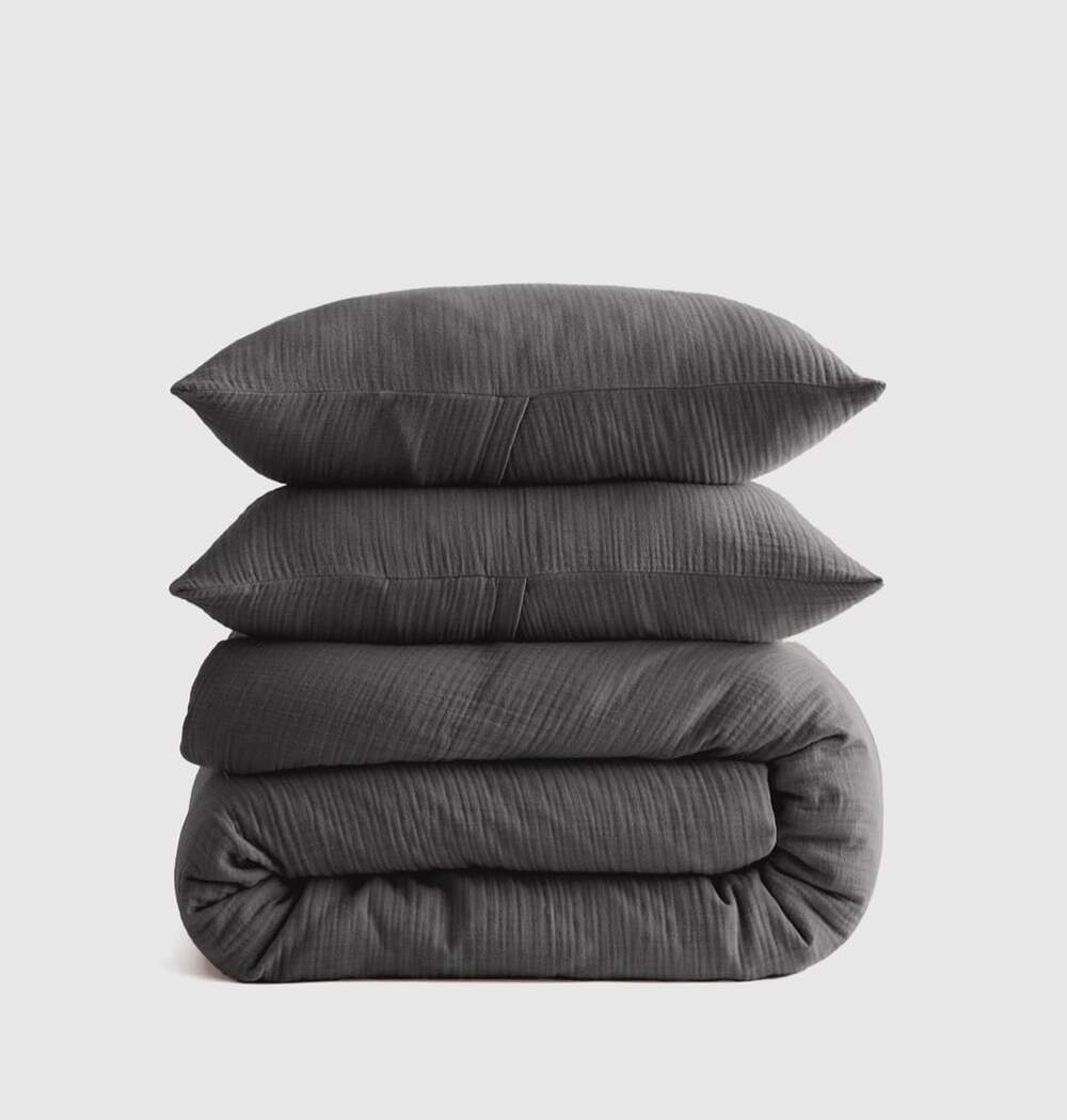 Quince Airy Gauze Duvet Cover Set Queen Charcoal